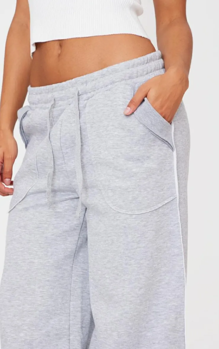 Clearance PrettyLittleThing Exposed Seam Detail Wide Leg Sweatpants Grey Marl