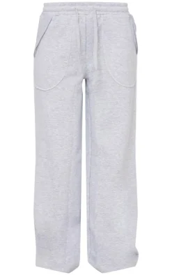 Clearance PrettyLittleThing Exposed Seam Detail Wide Leg Sweatpants Grey Marl