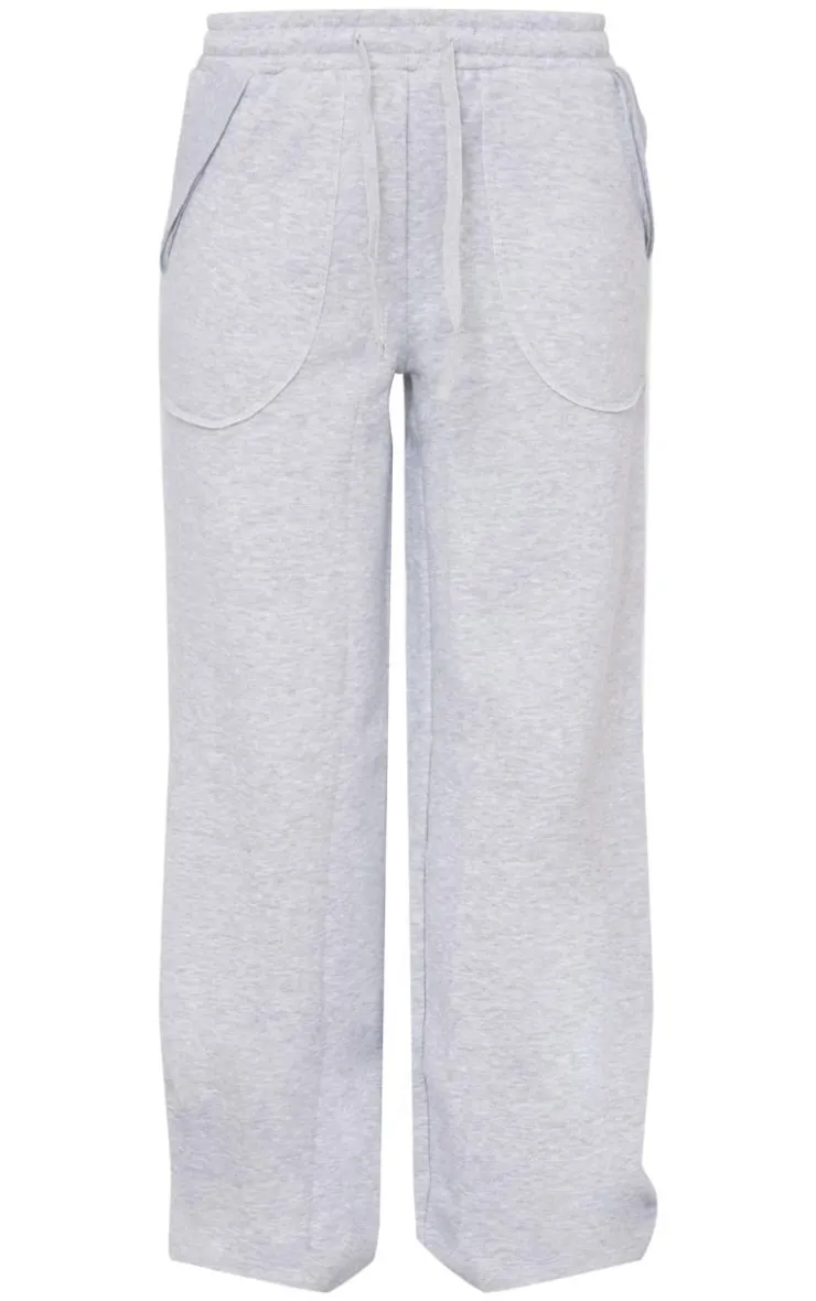 Clearance PrettyLittleThing Exposed Seam Detail Wide Leg Sweatpants Grey Marl
