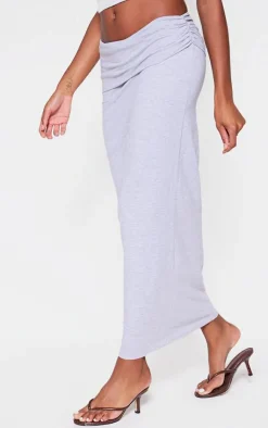 Online PrettyLittleThing Foldover Cotton Maxi Skirt Grey Marl