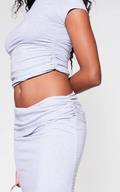 Online PrettyLittleThing Foldover Cotton Maxi Skirt Grey Marl