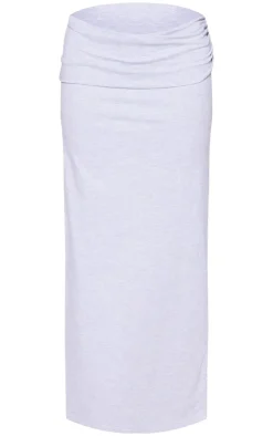 Online PrettyLittleThing Foldover Cotton Maxi Skirt Grey Marl