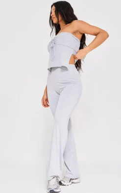 Online PrettyLittleThing Jersey Ruched Front Bandeau Top Grey Marl
