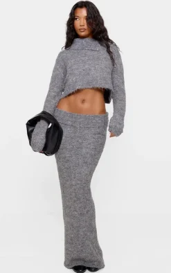 PrettyLittleThing Marl Knit Asymmetric Overlay Oversized Sweater Grey