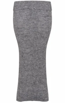 Discount PrettyLittleThing Marl Knit Foldover Maxi Skirt Grey