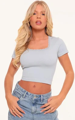 PrettyLittleThing T-Shirts*Lace Trim Snatched Rib T Shirt
