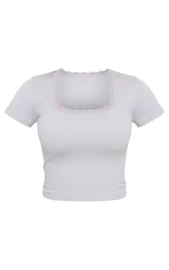 PrettyLittleThing T-Shirts*Lace Trim Snatched Rib T Shirt