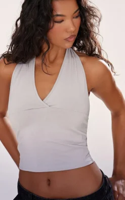 PrettyLittleThing Sleeveless Tops*Modal Cotton Wrap Bust Halter Top