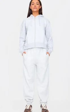 Grey Marl Oversized Hooded Zip Up Sweat Hoodie