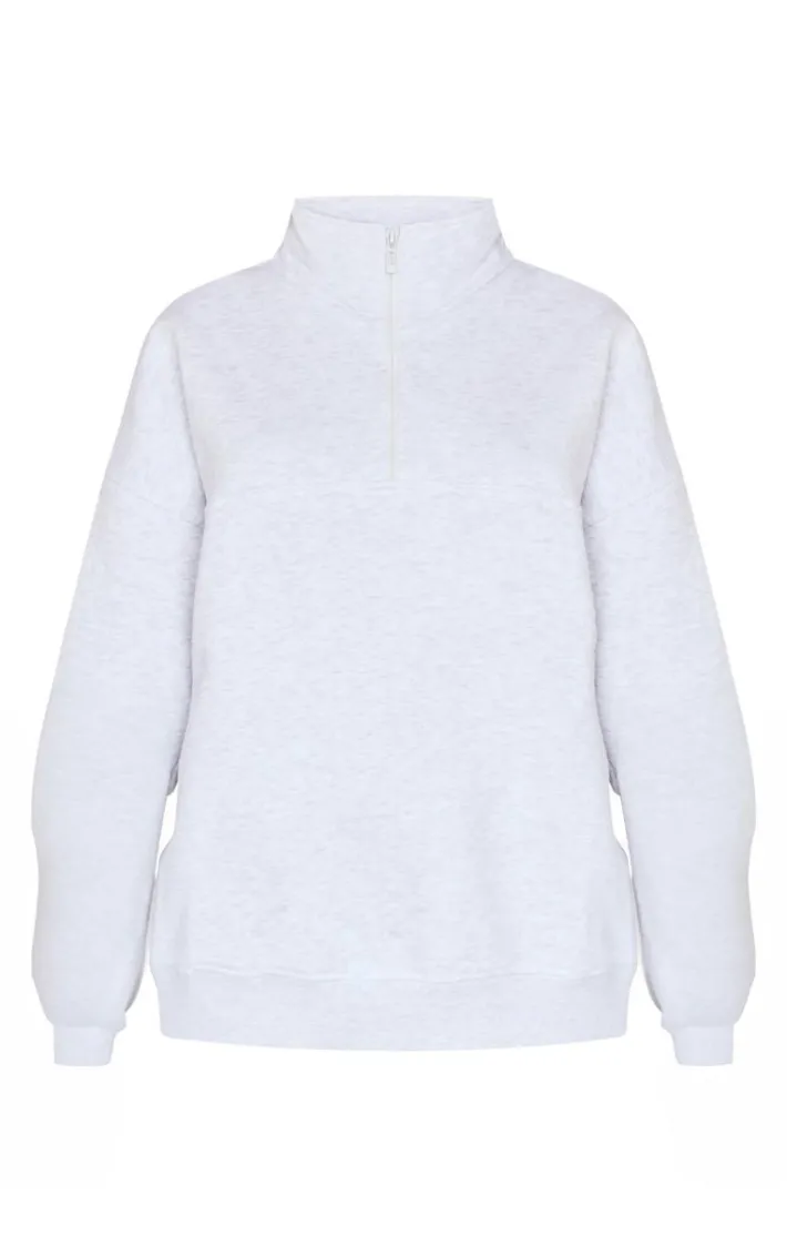 Grey Marl Print High Neck Quarter Zip Sweatshirt