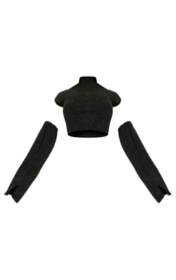 New PrettyLittleThing Marl Removeable Sleeves Crop Top Grey