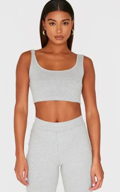 PrettyLittleThing Scoop Neck Crop Top Grey Marl