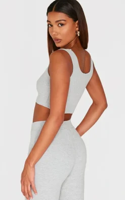 PrettyLittleThing Scoop Neck Crop Top Grey Marl