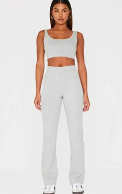 PrettyLittleThing Scoop Neck Crop Top Grey Marl