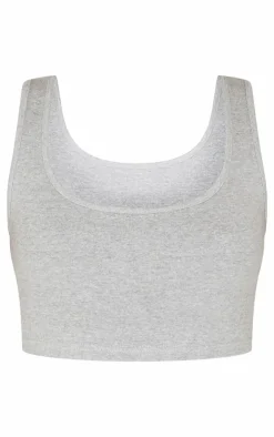 PrettyLittleThing Scoop Neck Crop Top Grey Marl