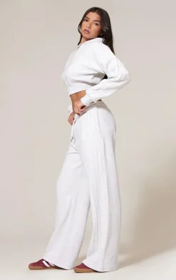 Online PrettyLittleThing Seam Detail Wide Leg Sweatpants Grey Marl