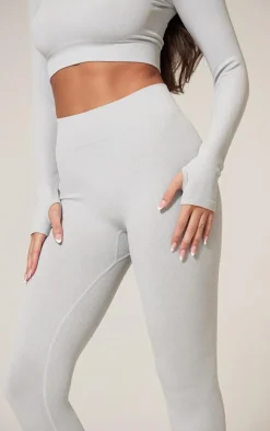 PrettyLittleThing Workout Tops*Marl Seamless Basic Square Neck Long Sleeve Gym Top