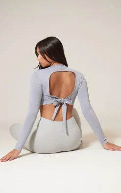 PrettyLittleThing Workout Tops*Seamless Melange Open Tie Back Top