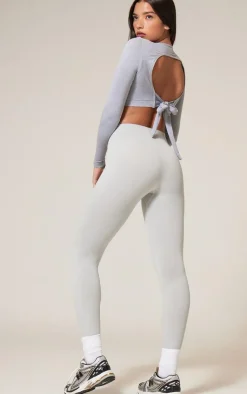 PrettyLittleThing Workout Tops*Seamless Melange Open Tie Back Top