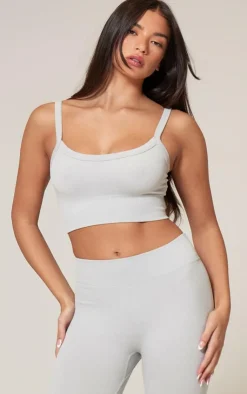 PrettyLittleThing Workout Tops*Marl Seamless Rubber Badge Detail Crop Top