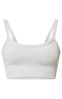 PrettyLittleThing Workout Tops*Marl Seamless Rubber Badge Detail Crop Top