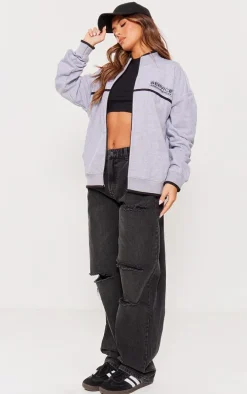 Grey Marl Service Announcement Piping Zip Up Jacket