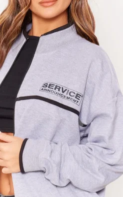 Grey Marl Service Announcement Piping Zip Up Jacket