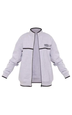 Grey Marl Service Announcement Piping Zip Up Jacket