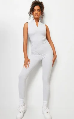 PrettyLittleThing Sleeveless Tops*Snatched Sculpt Half Zip Sleevless Bodysuit