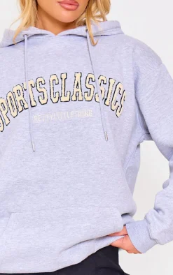 Grey Marl Sports Classic Borg Printed Hoodie
