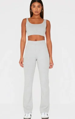 Sale PrettyLittleThing Straight Leg Pants Grey Marl