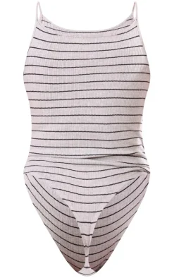 Grey Marl Stripe Rib Spaghetti Strap Bodysuit