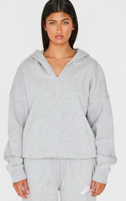 Clearance PrettyLittleThing Studio Archives Zip Up Hoodie Grey Marl