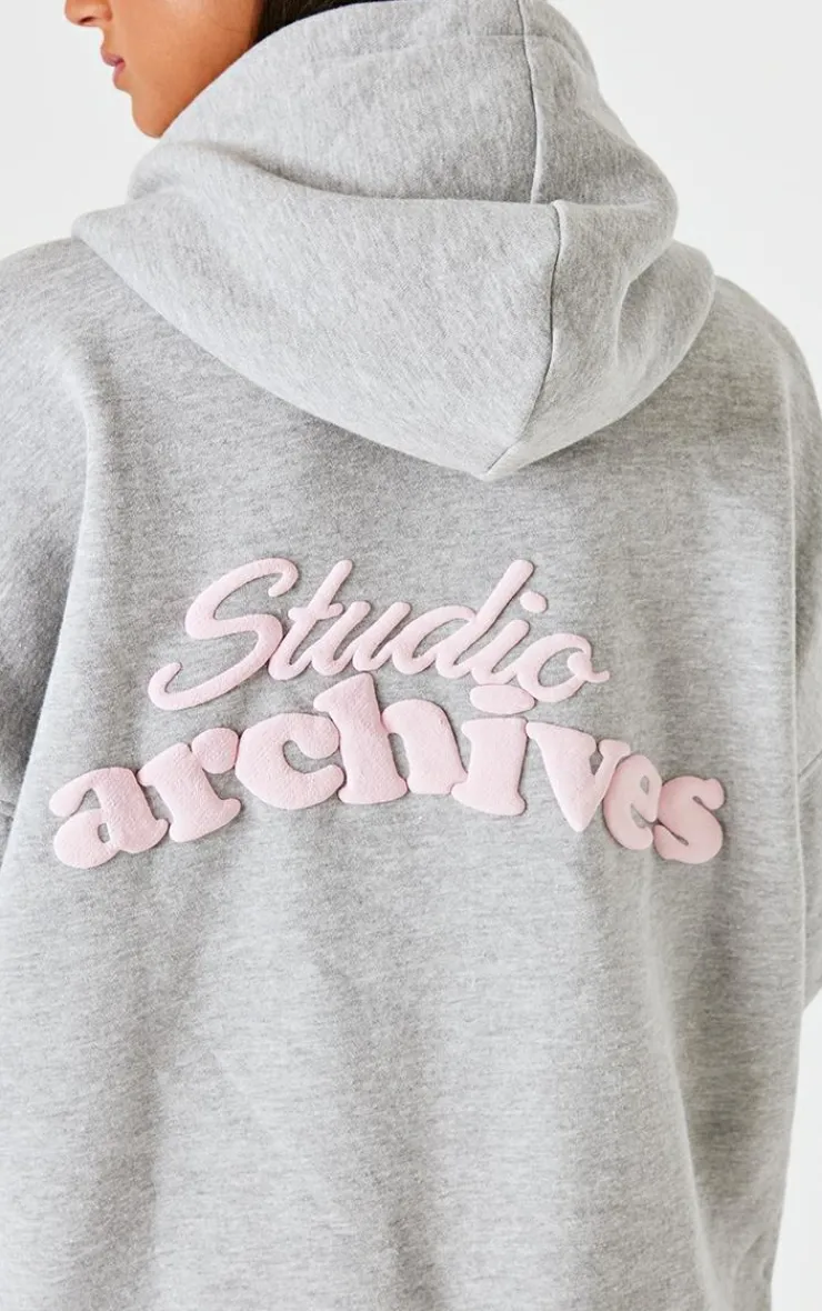 Clearance PrettyLittleThing Studio Archives Zip Up Hoodie Grey Marl