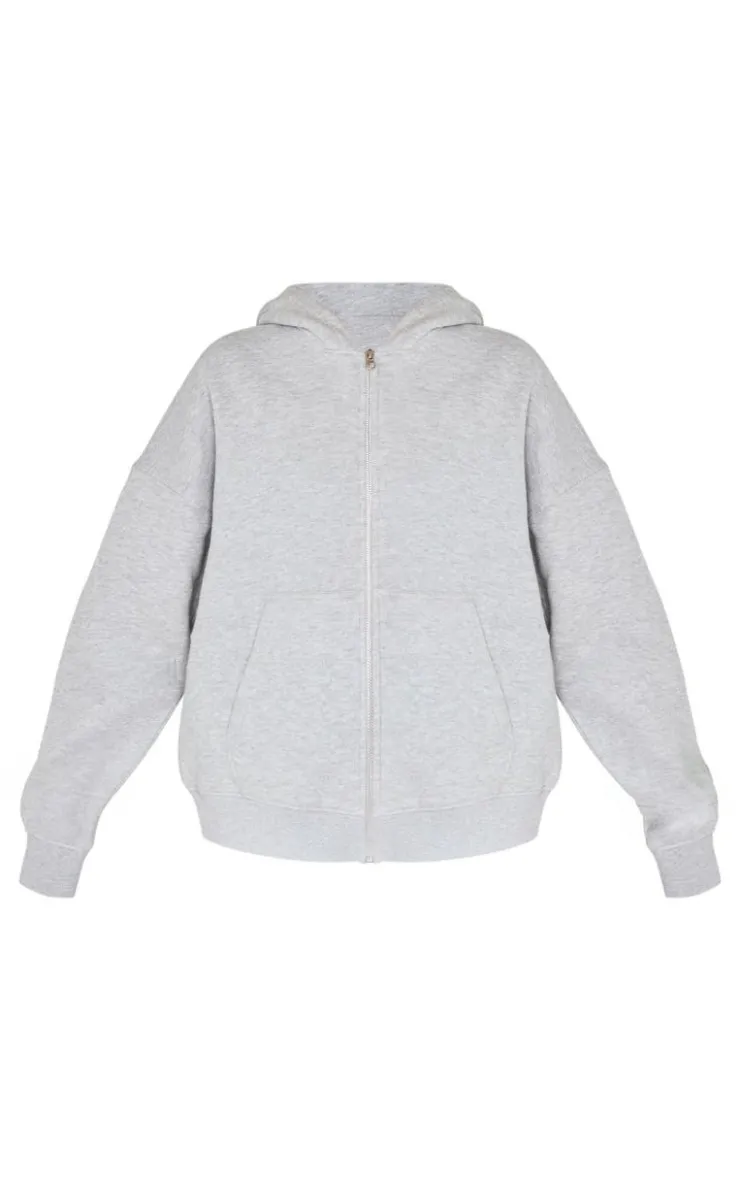 Clearance PrettyLittleThing Studio Archives Zip Up Hoodie Grey Marl