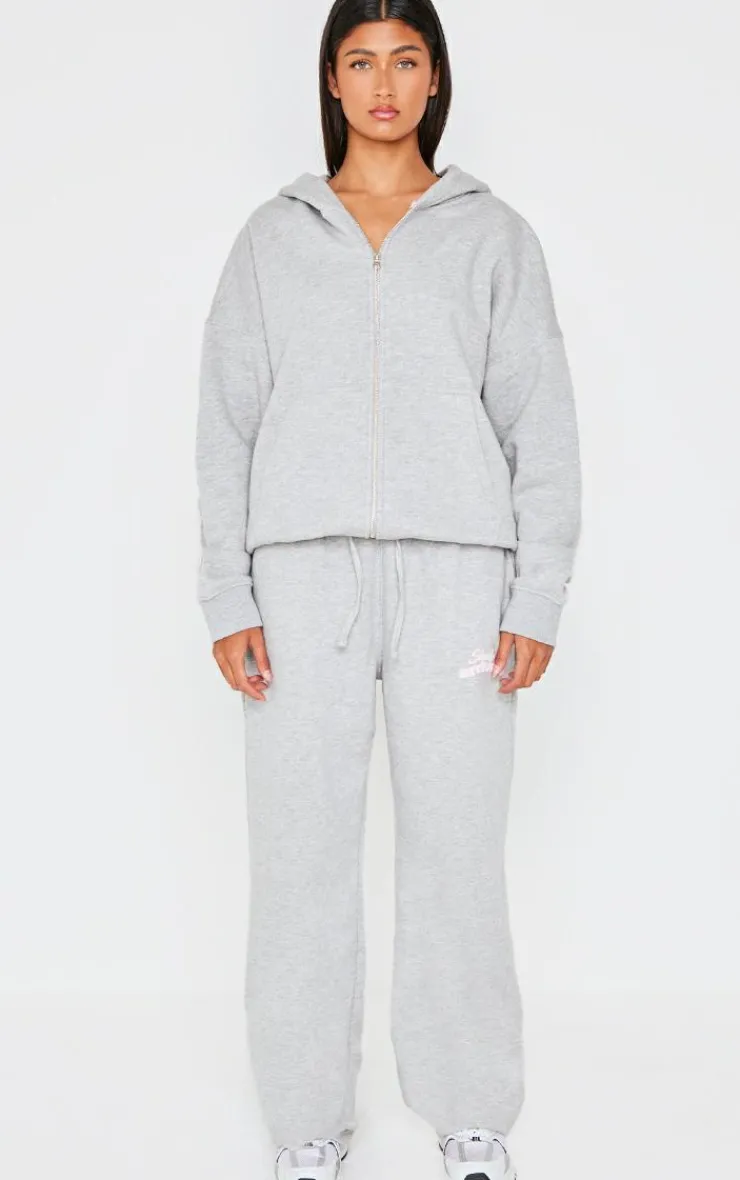 Clearance PrettyLittleThing Studio Archives Wide Leg Sweatpants Grey Marl