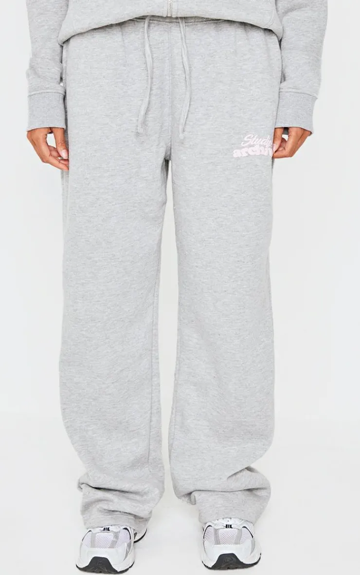Clearance PrettyLittleThing Studio Archives Wide Leg Sweatpants Grey Marl