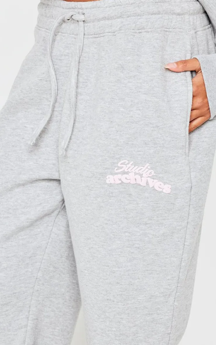 Clearance PrettyLittleThing Studio Archives Wide Leg Sweatpants Grey Marl