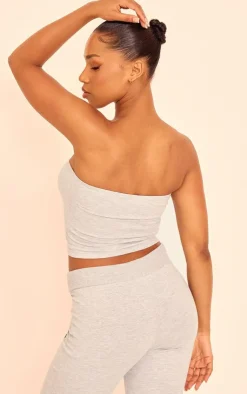 New PrettyLittleThing Studio Badge Detail Bandeau Top Grey Marl