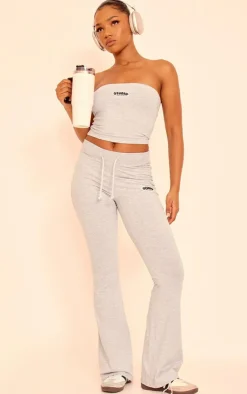 New PrettyLittleThing Studio Badge Detail Bandeau Top Grey Marl