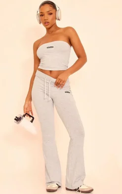 Best PrettyLittleThing Studio Badge Detail Drawstring Flared Pants Grey Marl
