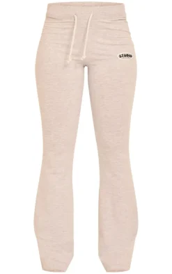 Best PrettyLittleThing Studio Badge Detail Drawstring Flared Pants Grey Marl