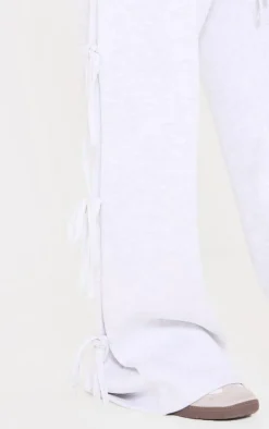 Grey Marl Tie Side Detail Wide Leg Sweatpants
