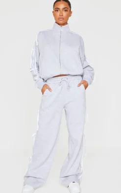 Online PrettyLittleThing Velvet Bow Oversized Zip Up Sweatshirt Grey Marl