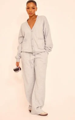 Online PrettyLittleThing Wide Leg Drawstring Sweatpants Grey Marl