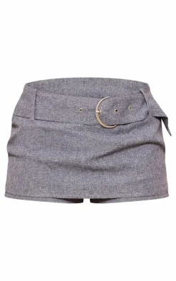 Grey Marl Woven Belted Micro Skort