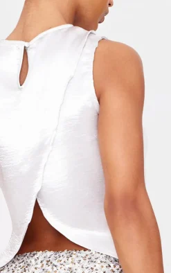 PrettyLittleThing Sleeveless Tops*Metallic Satin Boatneck Long Top