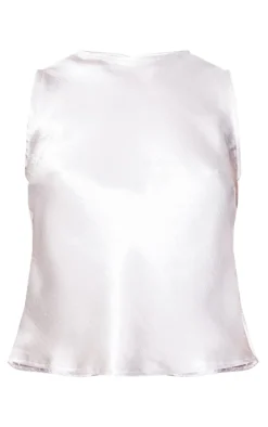 PrettyLittleThing Sleeveless Tops*Metallic Satin Boatneck Long Top