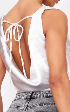 PrettyLittleThing Sleeveless Tops*Metallic Satin Cowl Long Top