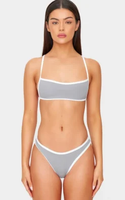 Grey Micro Bandeau Contrast Bikini Top